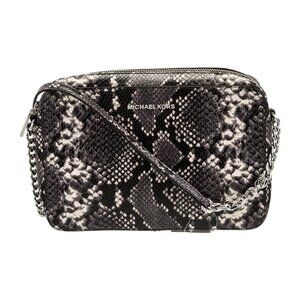 Michael Kors Snakeskin-Embossed Leather Crossbody Bag – Black/Gray